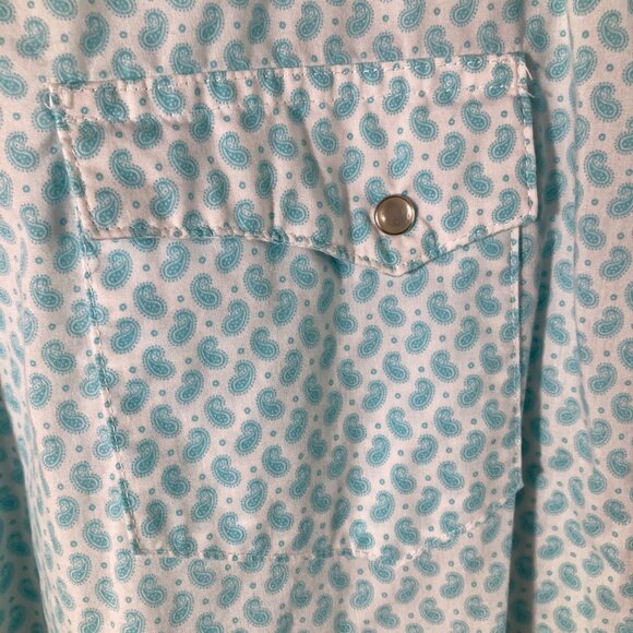 Mens Wrangler Western Pearl Snap Paisley Shirt White Green 2XL - Picture 5 of 7
